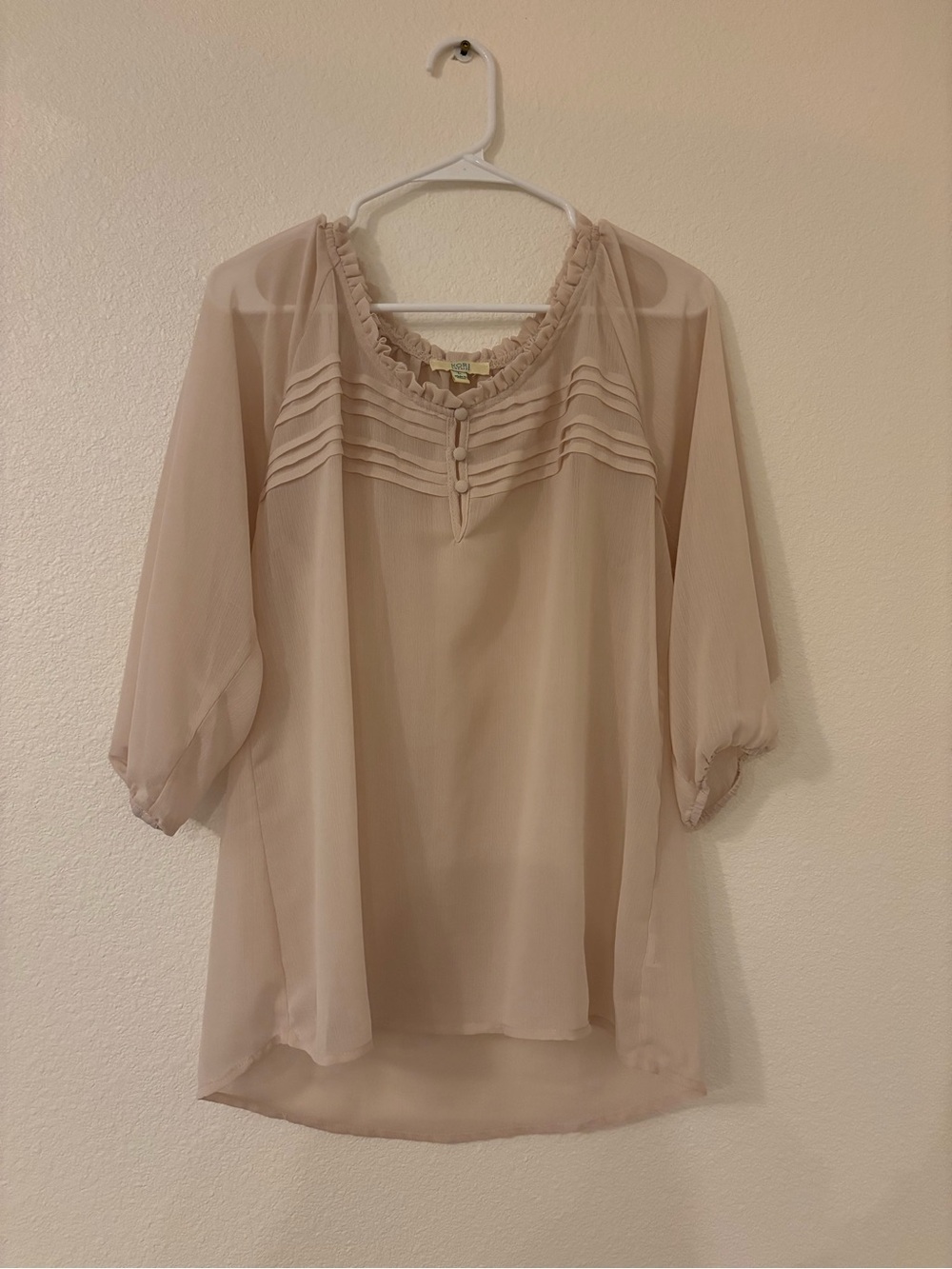 Kori Sheer Ruffle-Neck Tunic in Light Beige